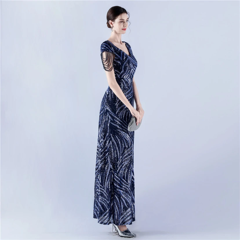 A-Line Big Swing Dress Skirt Encrypted Sequined Craft Beaded Evening Dress view 41
