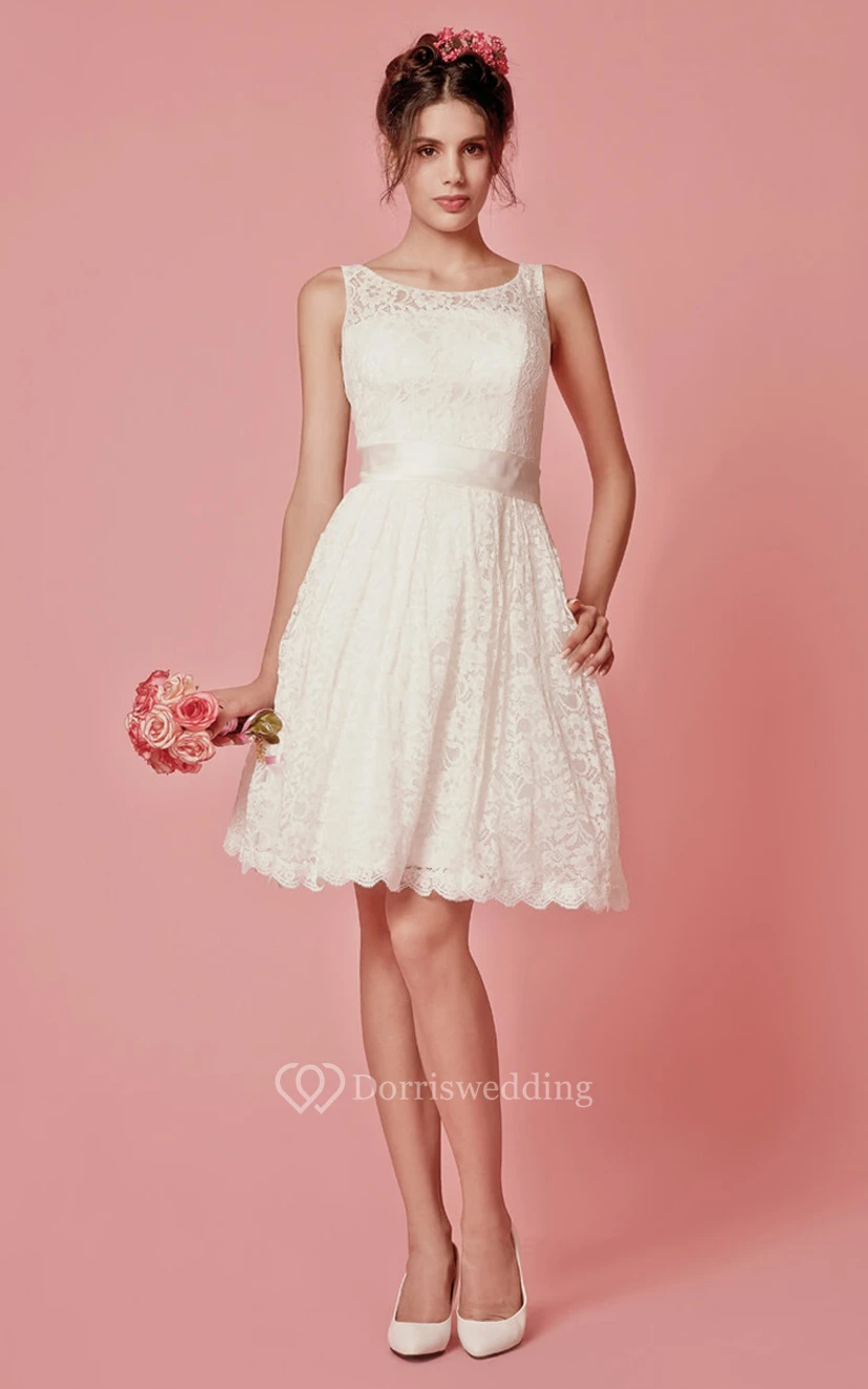 Enchanting Sleeveless Knee Length Lace Dress With Pleats