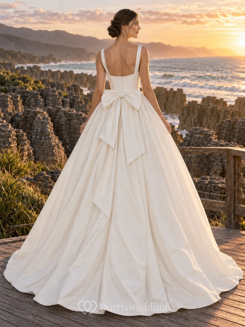 Einfaches Ballkleid mit Rundhalsausschnitt und breiten Trägern – Brautkleid view 2