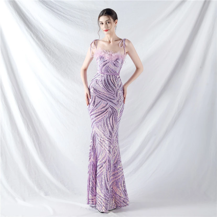 Double-Binding Rope-Binding Craft-Made Ostrich Feather Encrypted Laminated Beads High-End Evening Dress view 72
