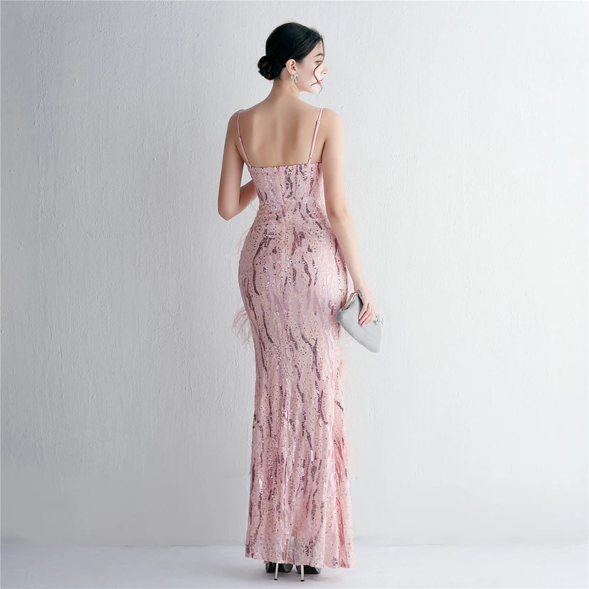 Positioning Flower Craft Beading Craft Imported Wool Dress Long Banquet Slim Evening Dress Elegant Temperament view 6