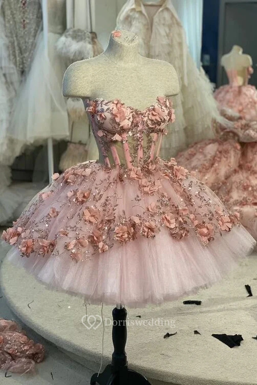 mini ballgown dress Ball Gown Mini Tulle Short Homecoming Dresses COCOMELODY CS1011, Living Coral