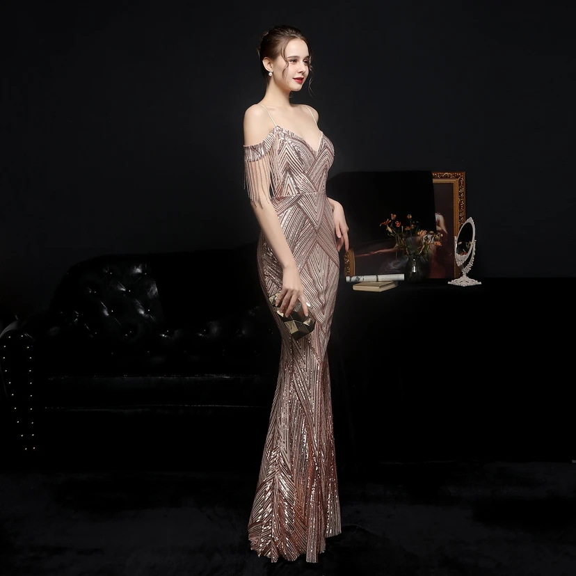 Sequined Fishtail Long Dress Performance Internet Celebrity Event Banquet Car Model Etiquette Evening Dress view 30