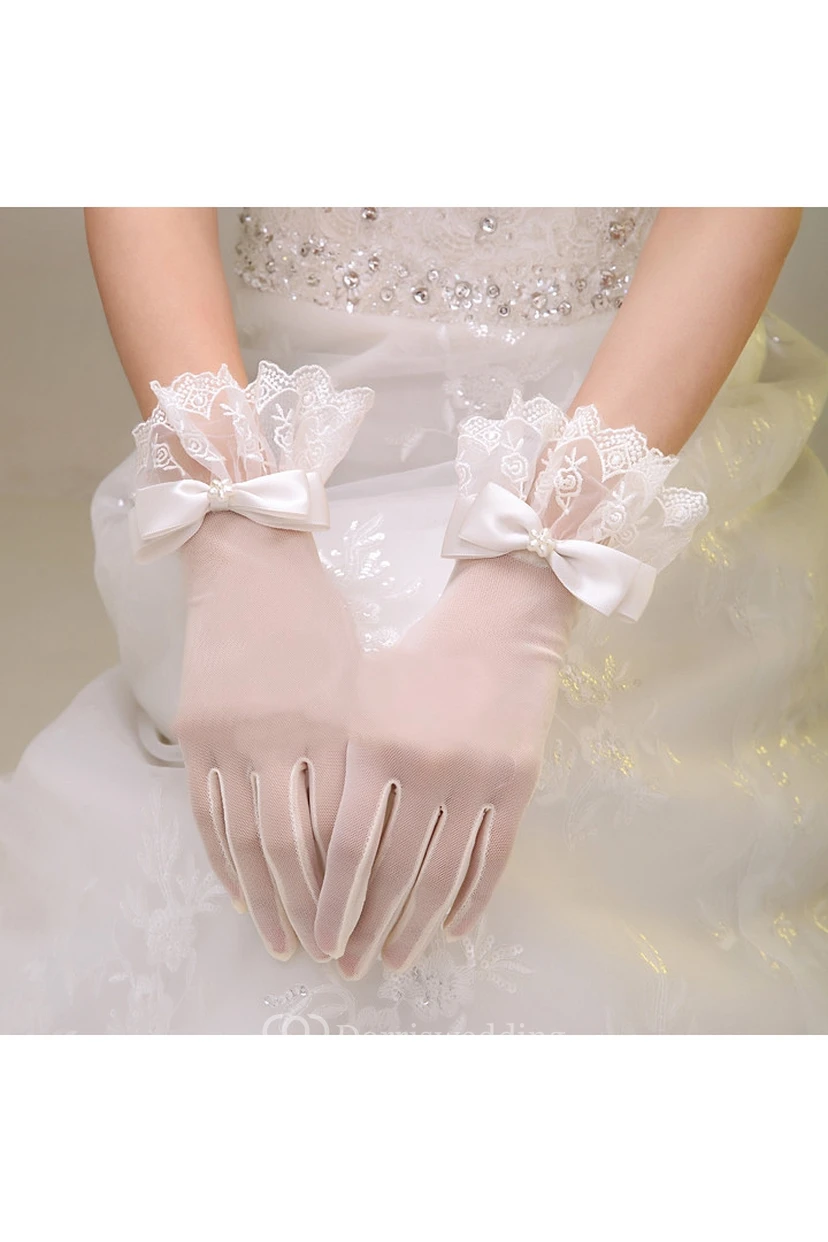 Guantes cortos de encaje elástico con lazo coreano