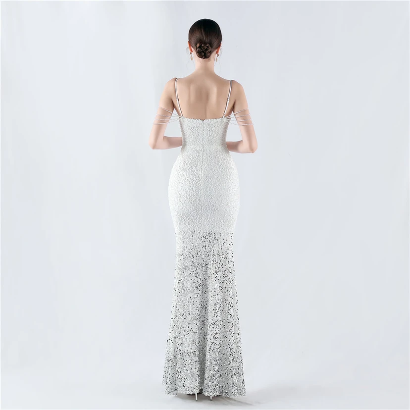Velvet-Bottom Gradient Sequined Sexy Beaded Suspender Evening Dress view 6