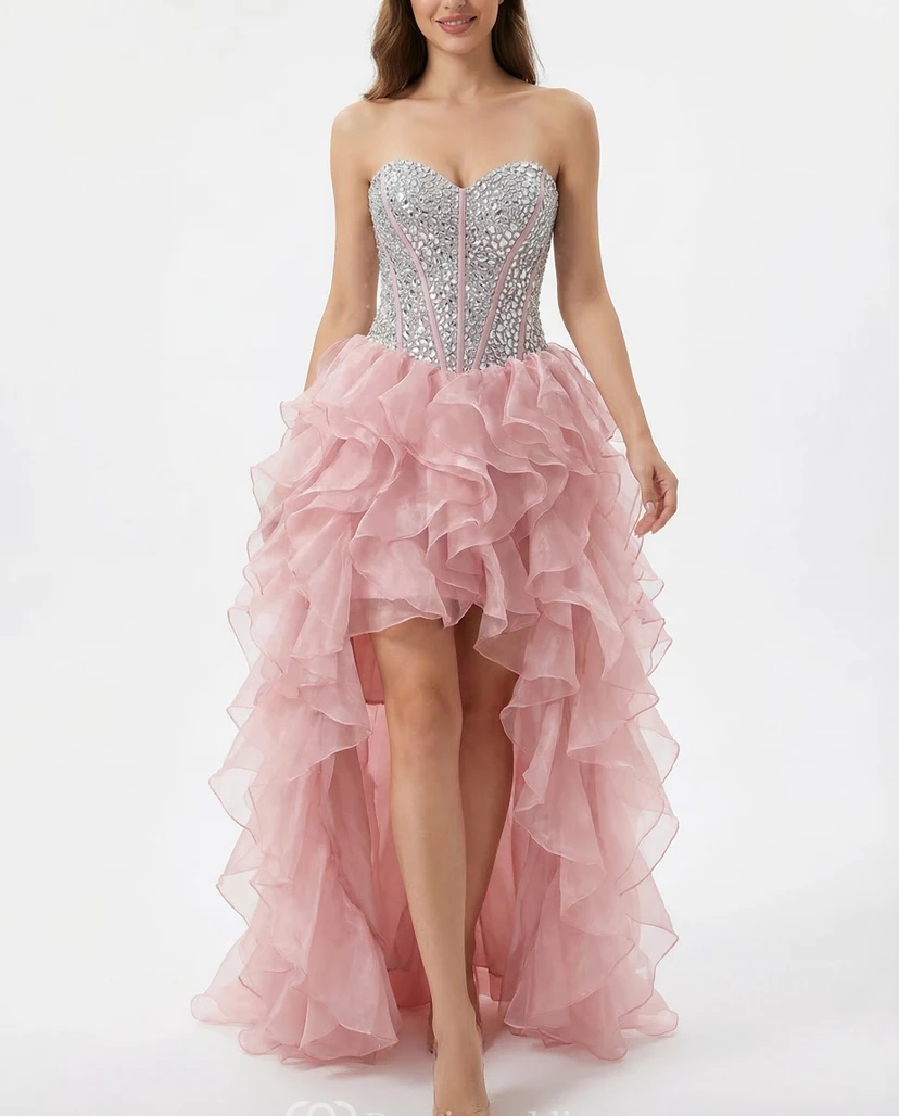 Dusty Rose Layered Ruffle Prom Dress