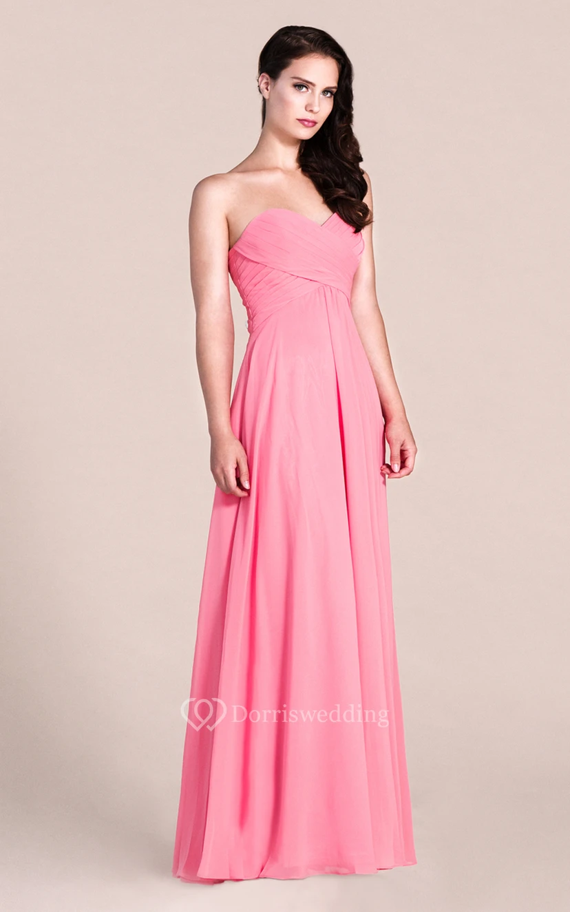 Vestido largo de gasa sin tirantes con escote corazón, estilo sencillo, para damas de honor.