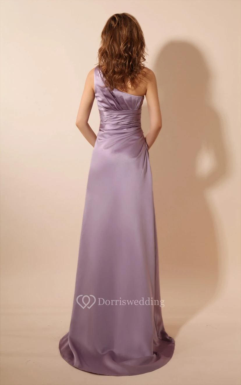 One-Shoulder Satin Floor-Length Dress With Brush Train view 4