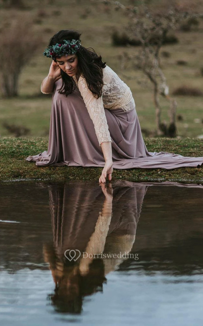 Long Sleeve Lace&Jersey&Satin Dress view 2