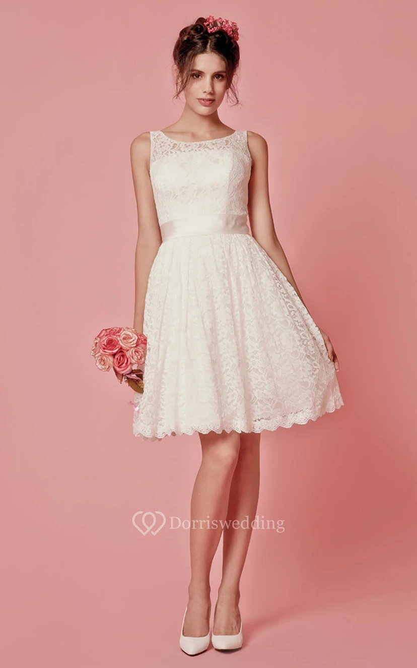 Enchanting Sleeveless Knee Length Lace Dress With Pleats view 2