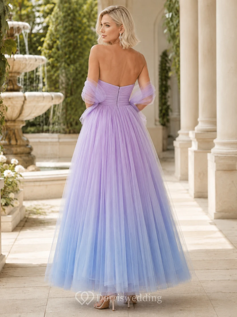 Lavendelfarbenes, trägerloses, herzförmiges Abendkleid aus Ombré-Tüll in A-Linie, romantisch view 2