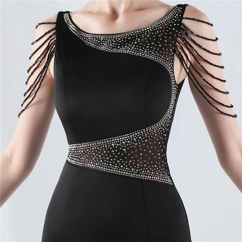 Heavy Hot Diamonds For Transparent Mesh High-Slit Satin Evening Dress Annual Meeting Wedding view 8