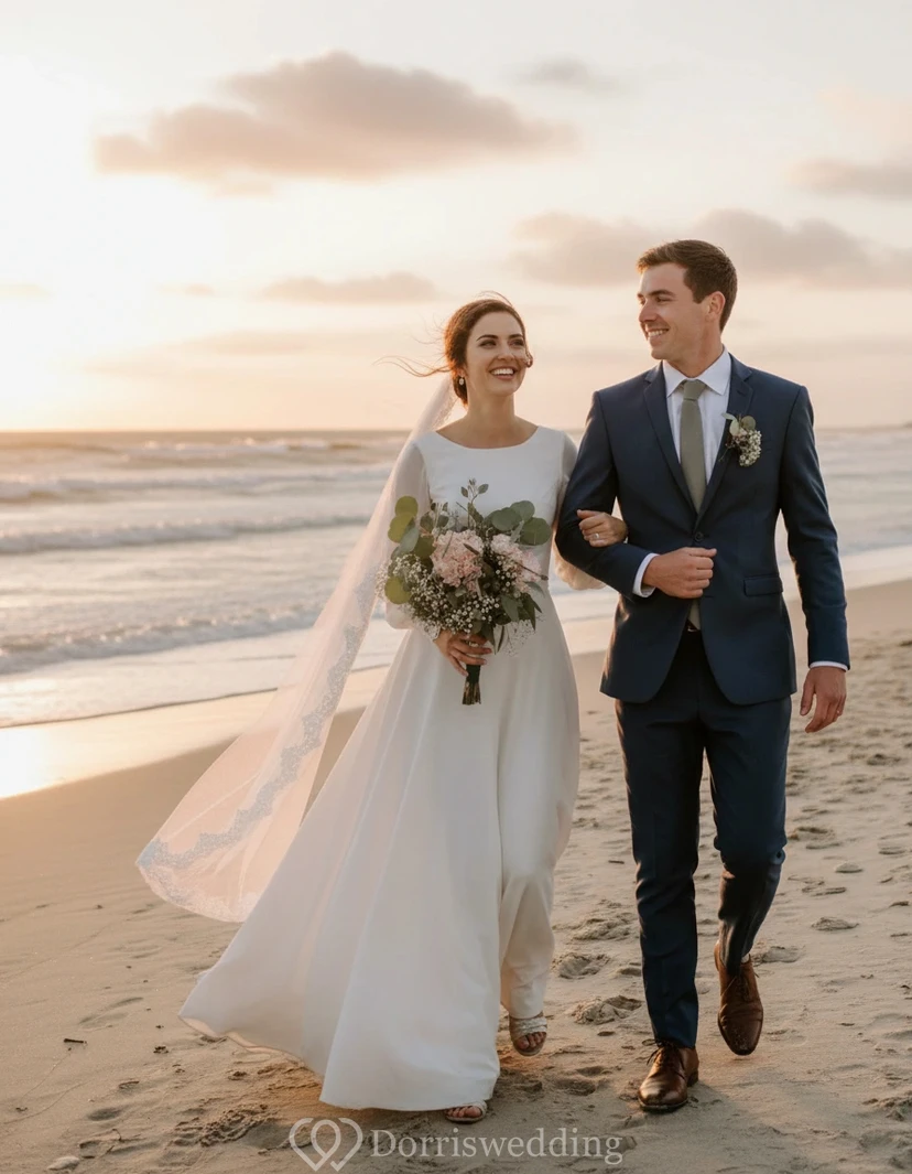 Vestido de novia sencillo y modesto de gasa