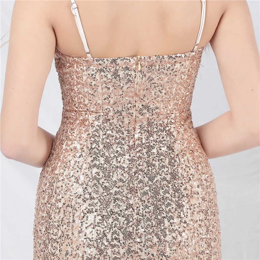 Craft Ostrich Feather Mesh Sequined Long Evening Dress view 52