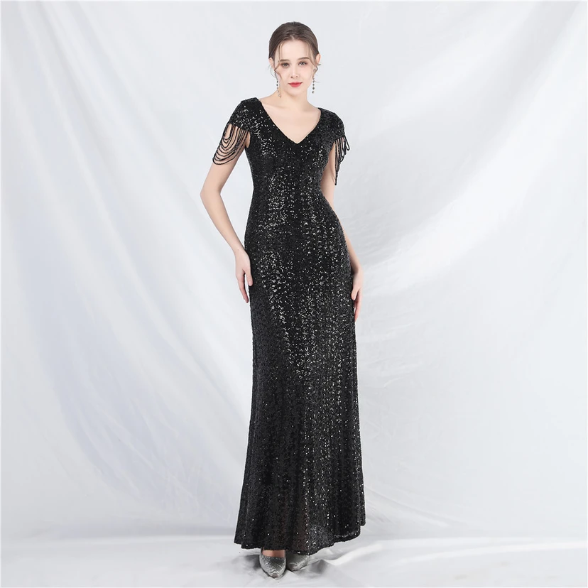 A-Line Big Swing Dress Craft Sequined Long A-Line Evening Dress view 35