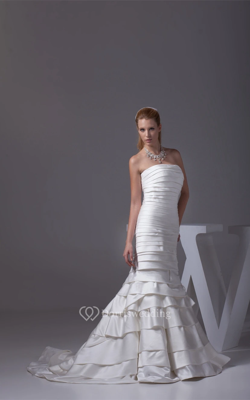 Sleeveless Satin Mermaid Tiers and Dress With Ruching view 5