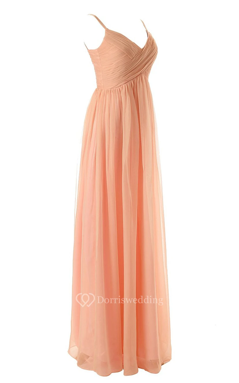 Spaghetti Straps Empire Long Dress With Basque Waist view 2