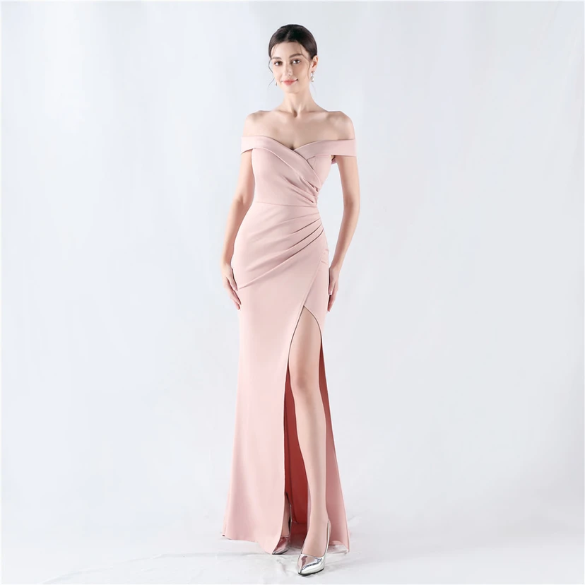 Robe de soirée classique asymétrique en satin à queue de poisson view 34