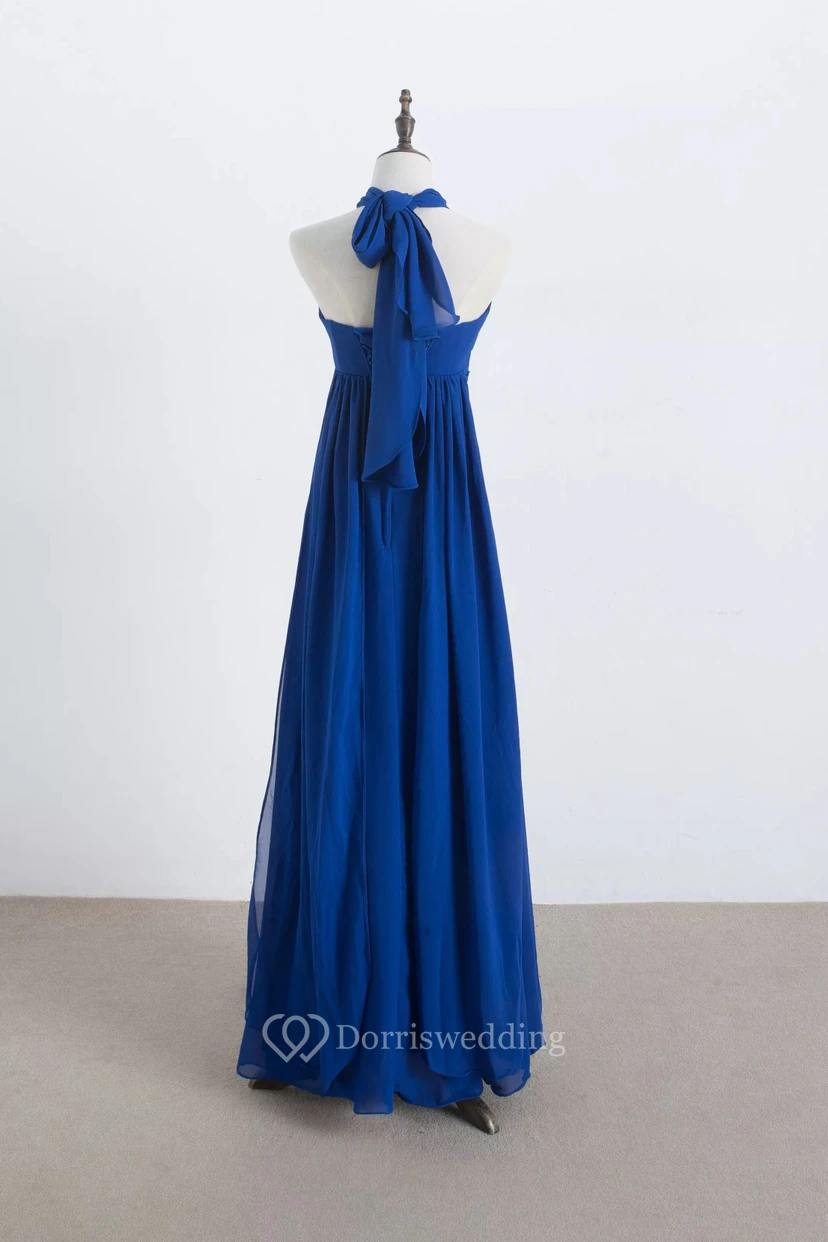 A-Linien-Brautjungfernkleid aus Chiffon, ärmellos, bodenlang und mit Falten, Neckholder view 7
