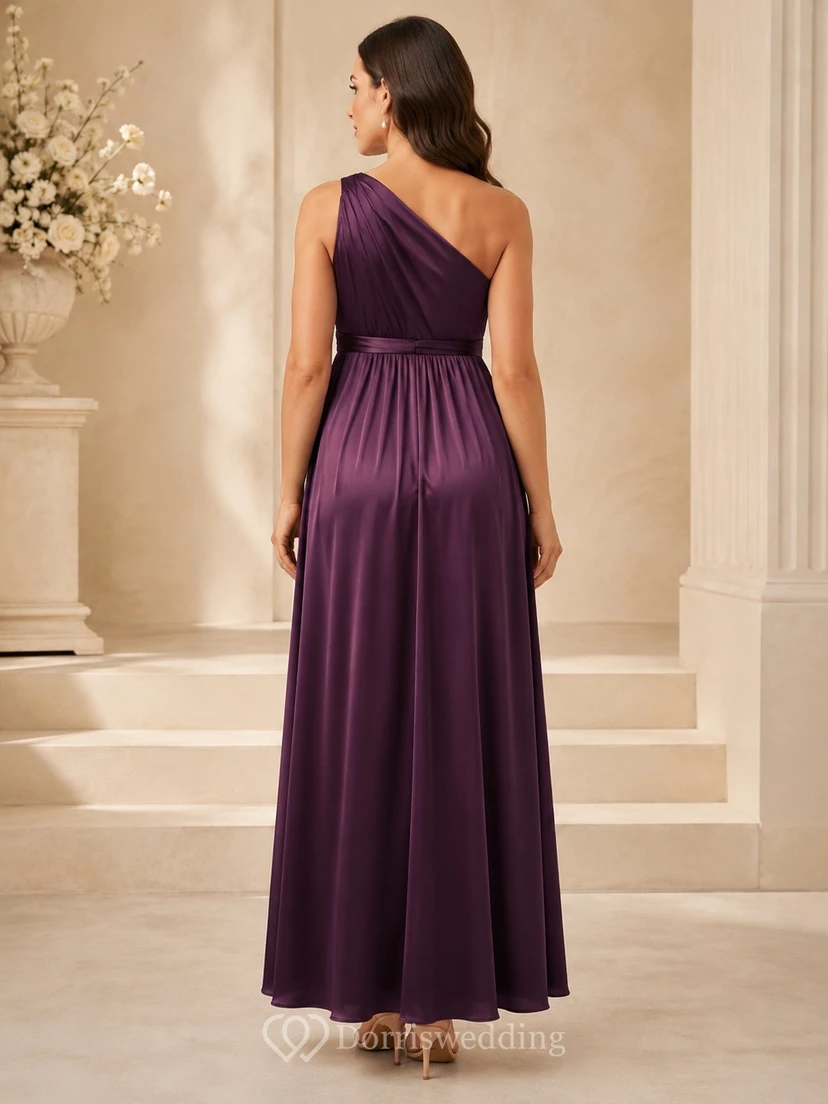Purple Satin Maternity One-Shoulder Empire Floor-Length Occasion Dress view 2