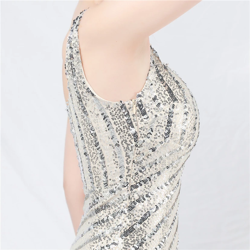 Robe de soirée longue à sequins et perles artisanales view 50