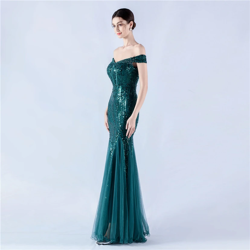 Craft Beading Mesh Sequins Evening Dress Annual Meeting Performance Host view 48