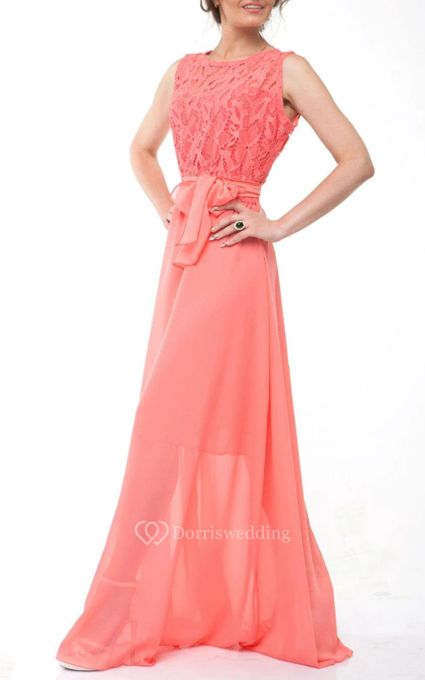 Coral Bridesmaid Chiffon Coral Evening Wedding Coral Lace Long Dress view 2