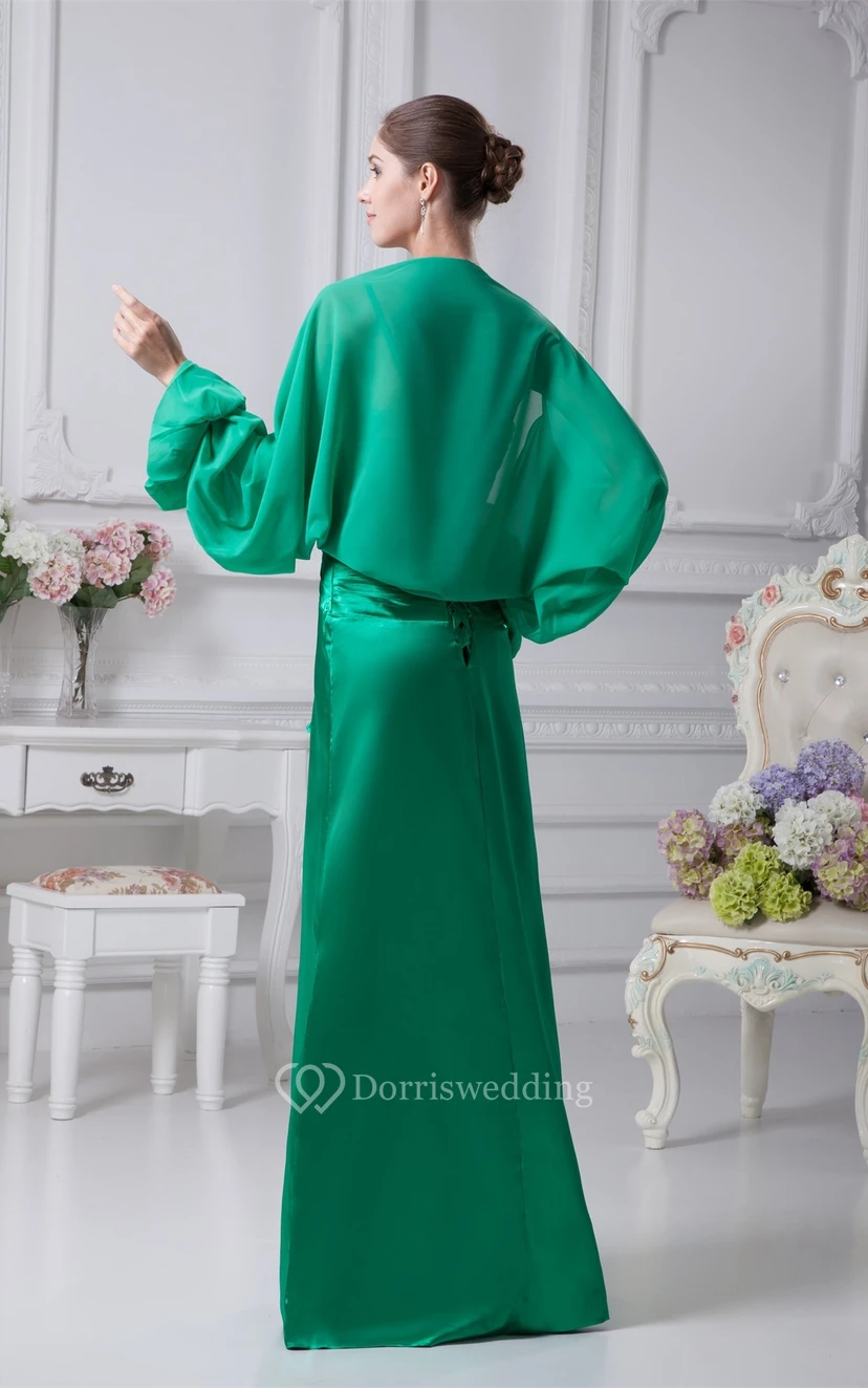 Spaghettiträger-Kleid aus Satin mit Raffungen, Kristallverzierungen und passendem Bolero view 6