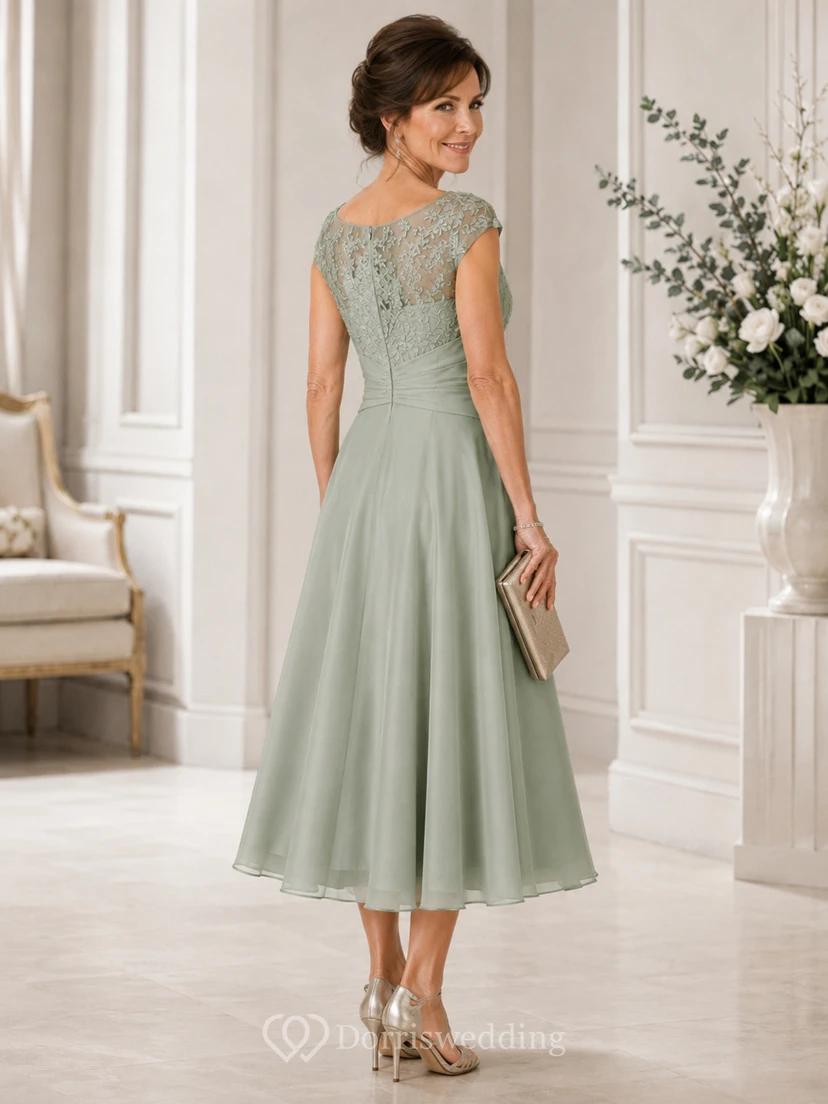 Sage Tea Length Lace Mother Dress Sage Bateau Jewel A-Line Tea-length view 2
