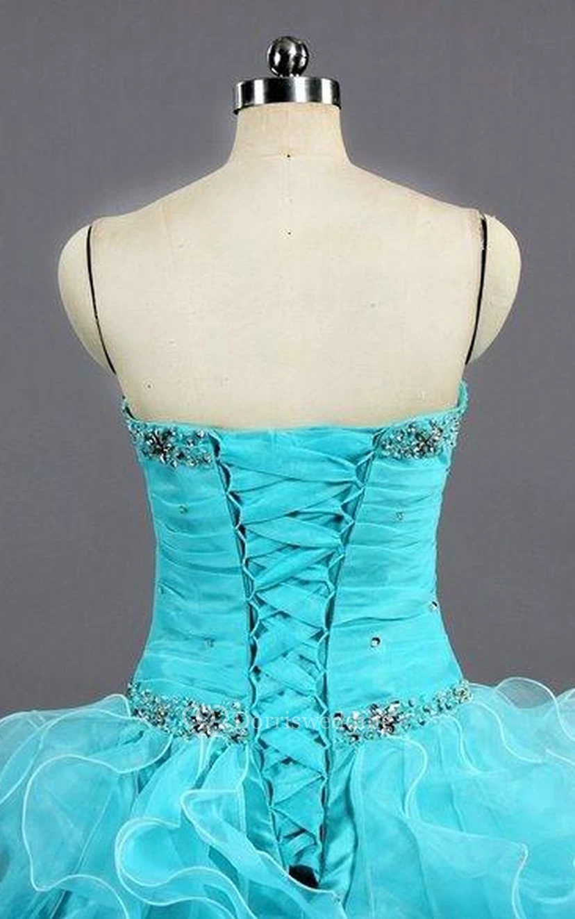 Ball Gown Maxi Sweetheart Sleeveless Bell Beading Cascading Ruffles Ruffles Lace-Up Back Lace Sequins Organza Dress view 4