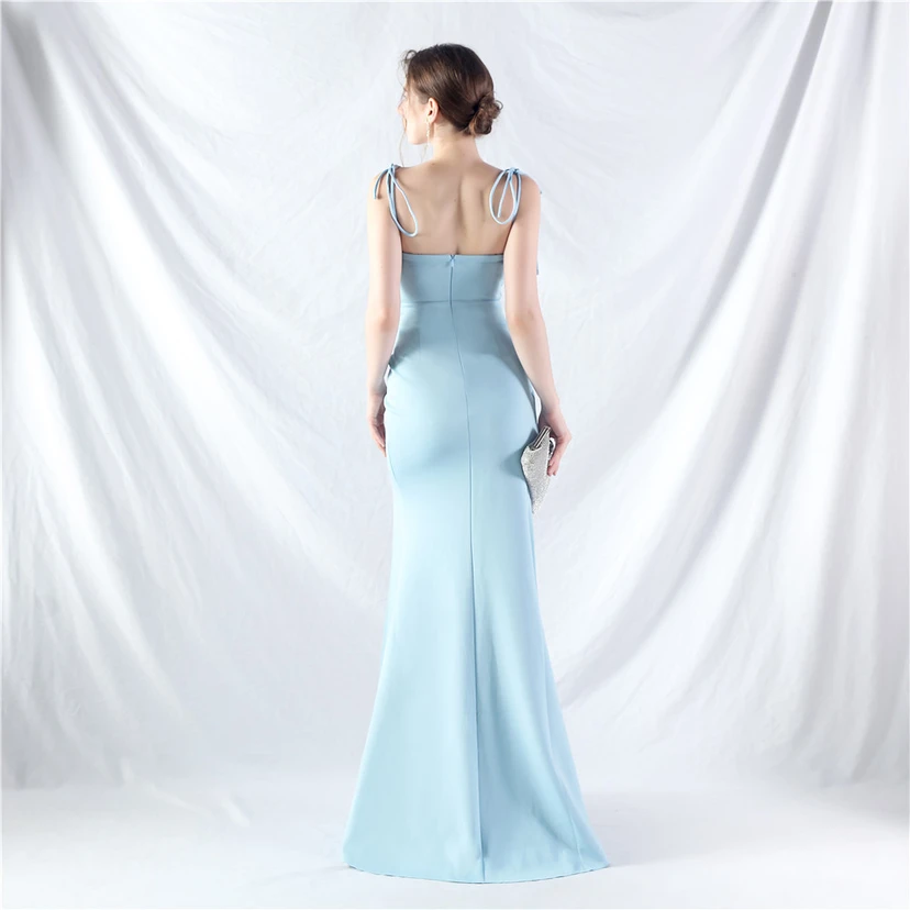 Vestido de noche de satén con cintura y orejas fijas, nueva tendencia, con dos métodos de atado de cuerda. view 46