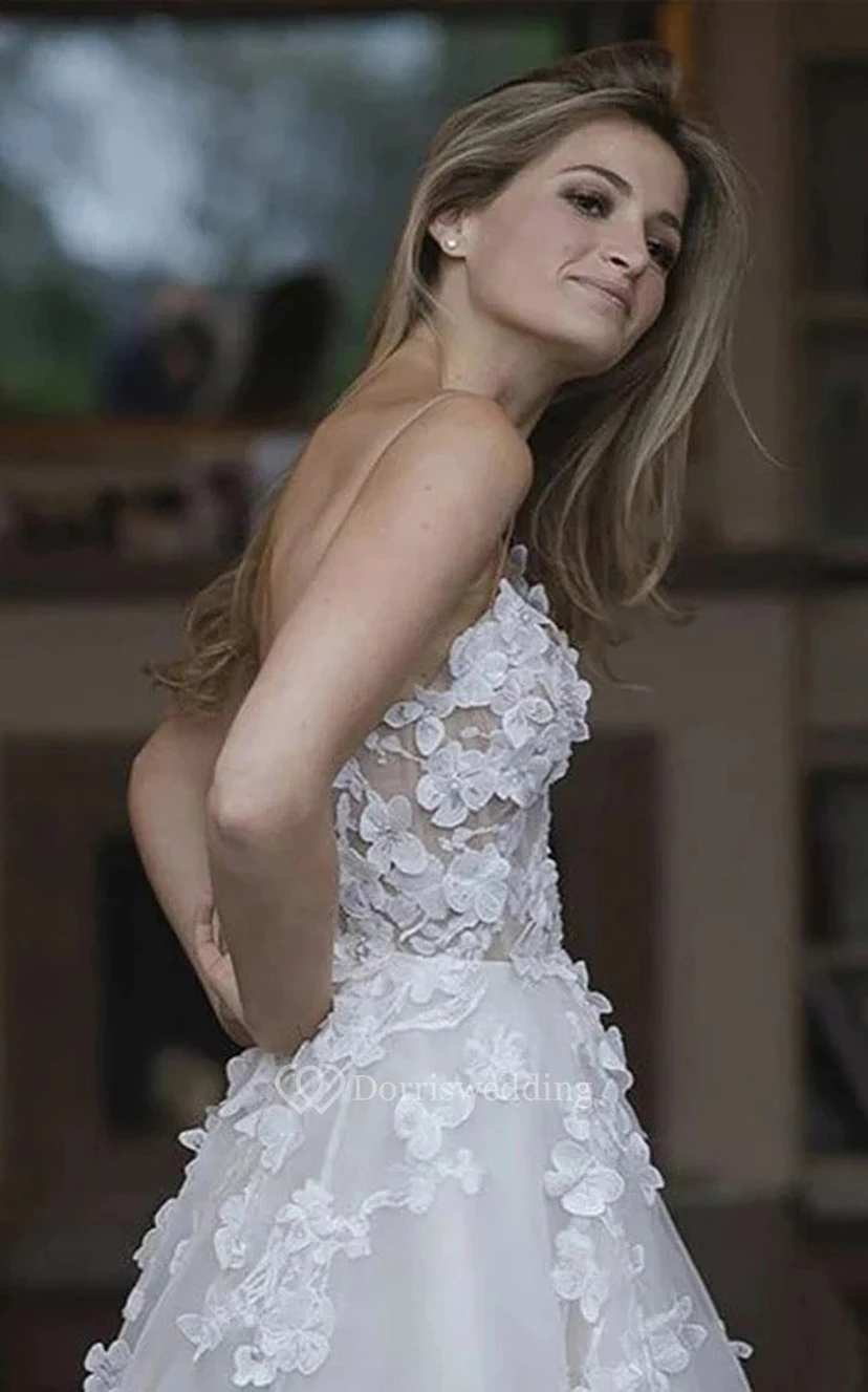 Sweetheart Ball Gown Tulle Floral Applique Elegant Lace Wedding Dress view 3