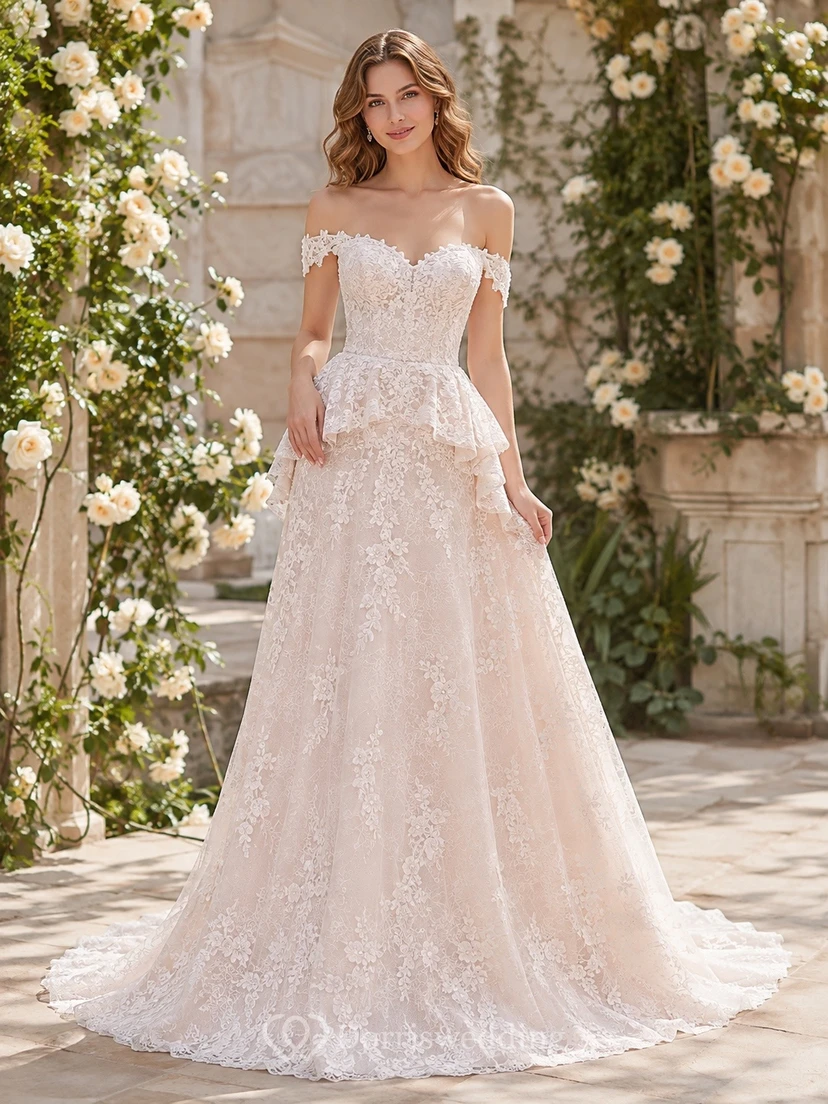 Mermaid Square Romantic Neck Bridal Refined Wedding Dress Lace