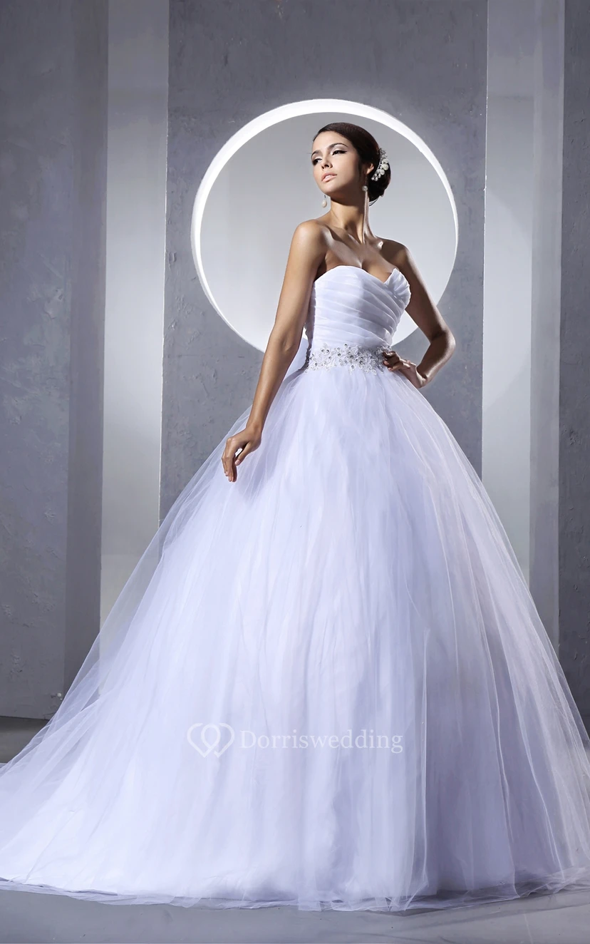 Criss-Cross Ruching Beaded Sash A-Line Ball Gown With Pleatings view 2