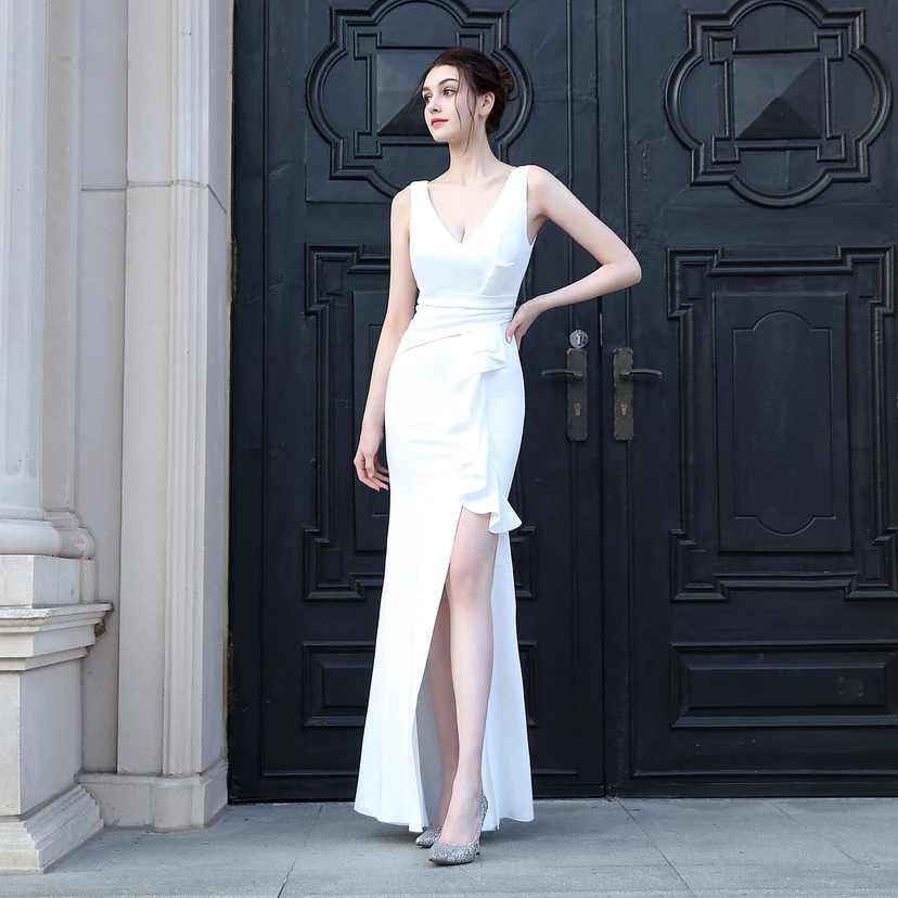 Toast Dress Bride Long Sleeveless Red Thank You Banquet Slim Fishtail Skirt Wedding Car Model Exhibition Dress view 29