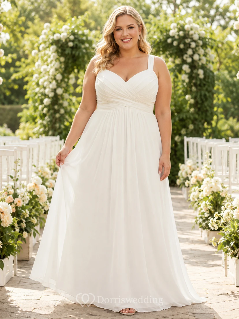 Plus Size Sweetheart Chiffon Outdoor Bridal A Line Gown