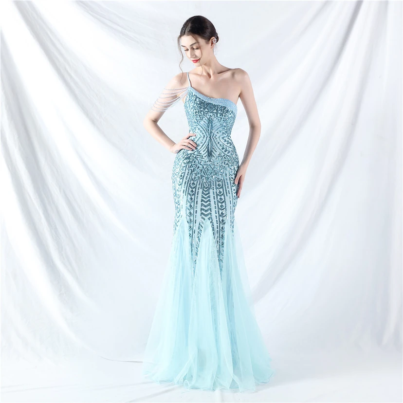 Robe de soirée haut de gamme ornée de perles de positionnement, de fleurs et de broderies en tulle. view 93