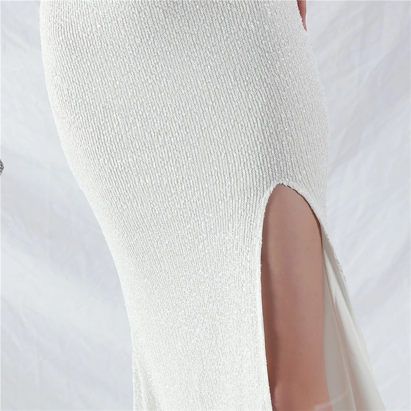 Elegantes Abendkleid mit Straußenfedern und Perlen, sexy, lang, mit Trägern und Schlitz view 10
