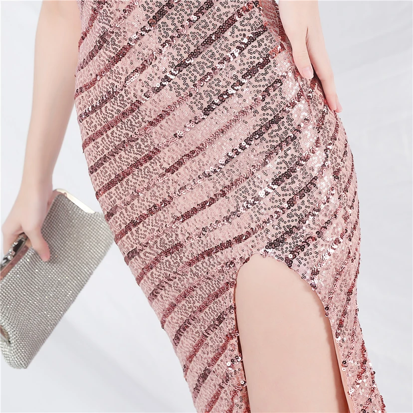 Fashionable Women'S Suspender Low-Cut Sequined Evening Dress view 19