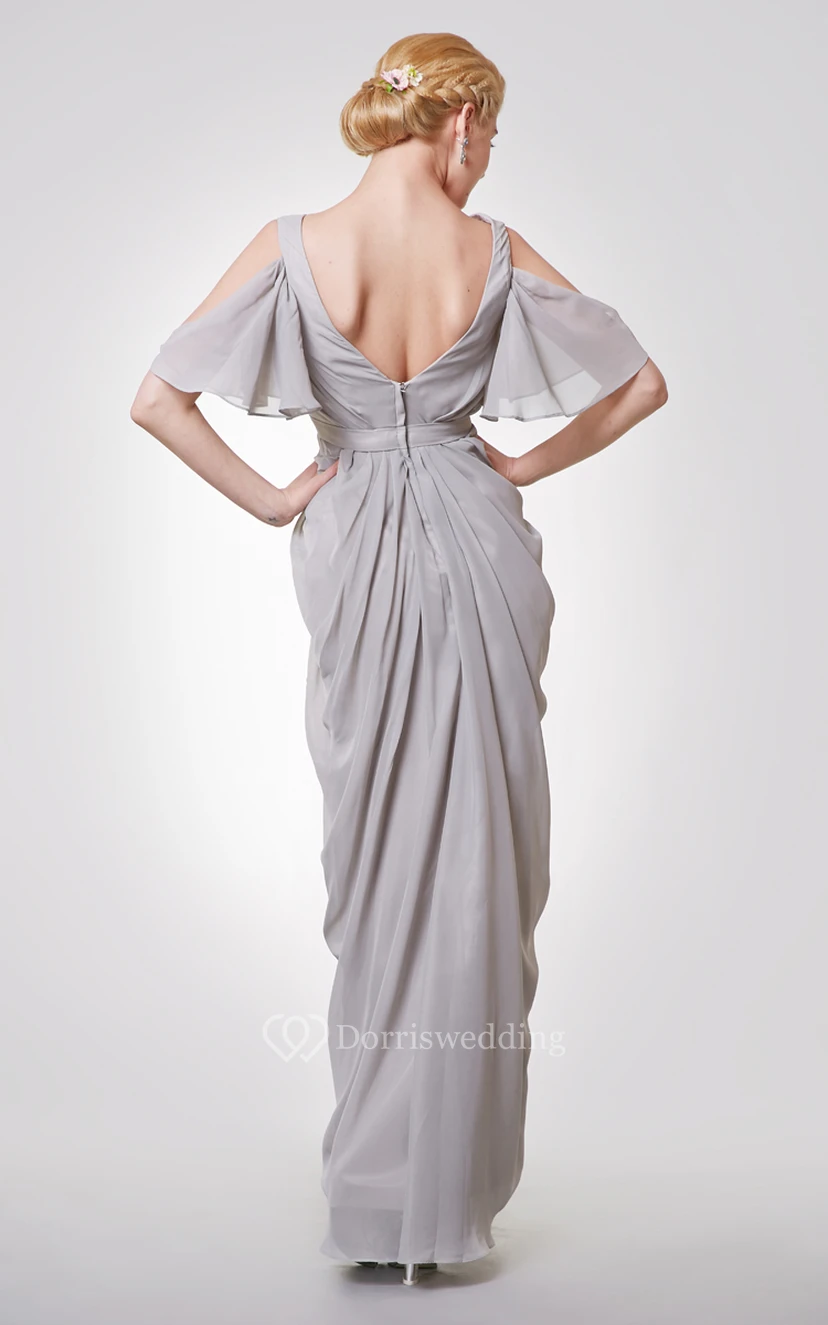 Einzigartiges langes Empire-Kleid mit tiefem V-Ausschnitt, schulterfrei und Trägern view 2