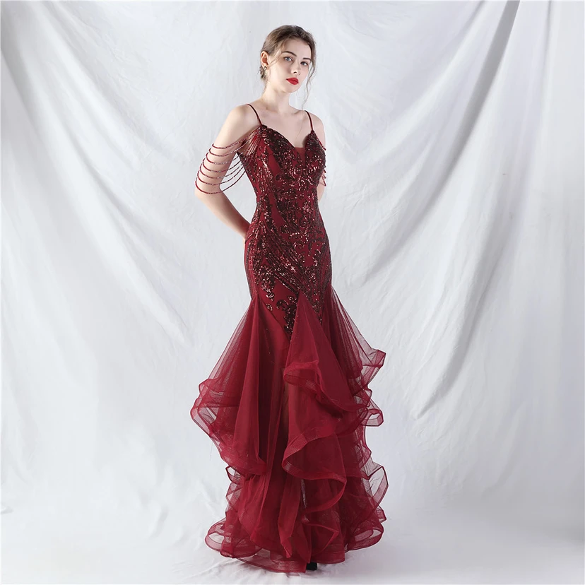 Handgefertigte Perlen, festes Netz, Positionierungsblumenperlen, Spleißnetz, heißes Tanz-Feier-Performance-Kleid view 24