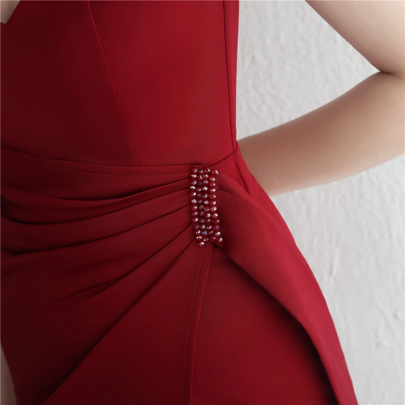 Satin-Kleid mit Perlenbesatz, langem Schlitz, schmal geschnitten, Meerjungfrauenschnitt, für Promi-Dinner, Hochzeiten, Autoausstellungen, Modellbau view 30