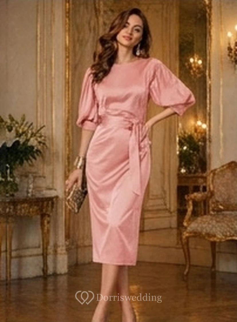 Navy Blue Formal Retro Knee-Length Pencil Wedding Guest Dress view 10