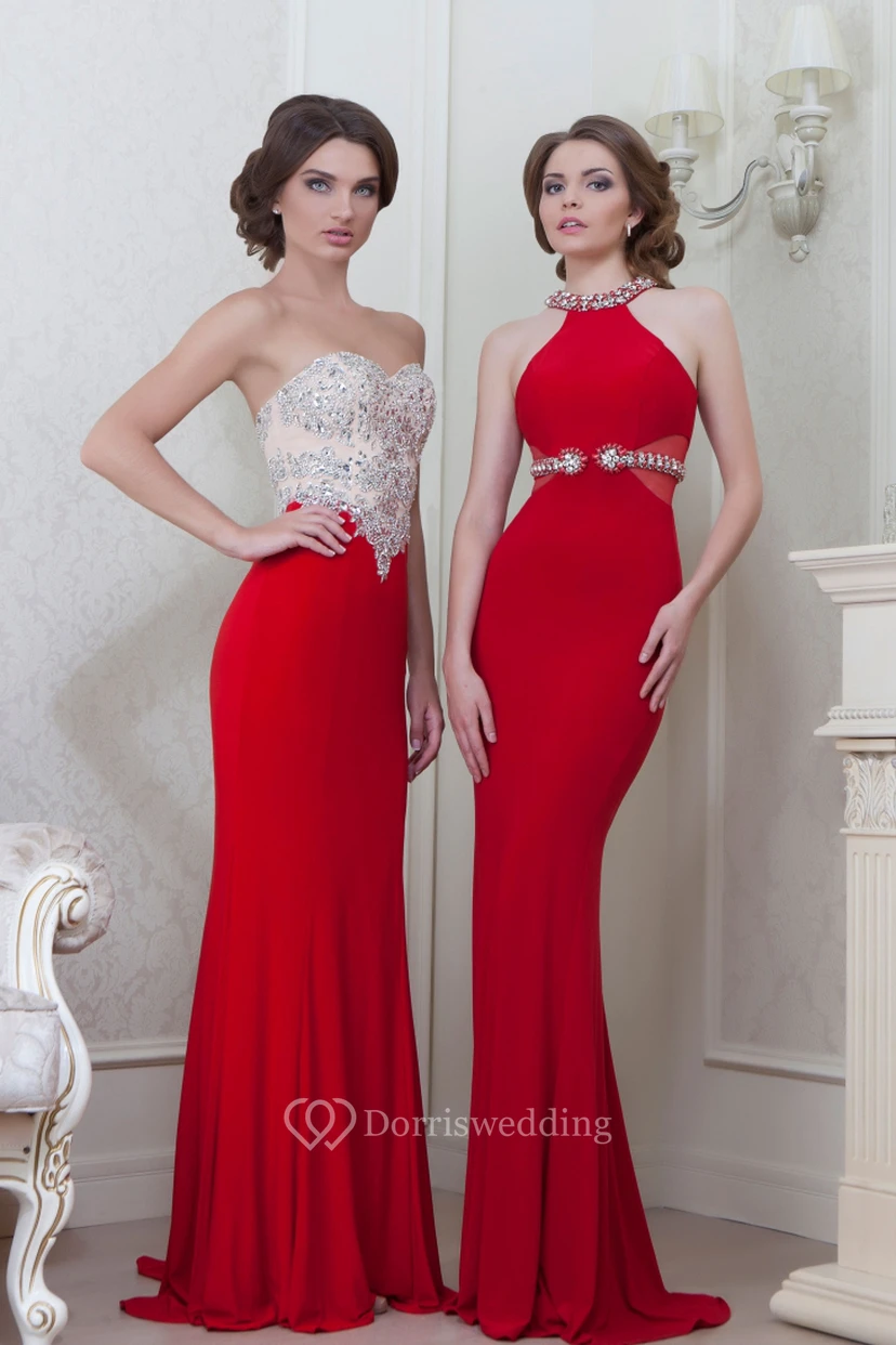 Sheath Floor-Length Sleeveless Scoop-Neck Beaded Jersey Evening Dress view 4