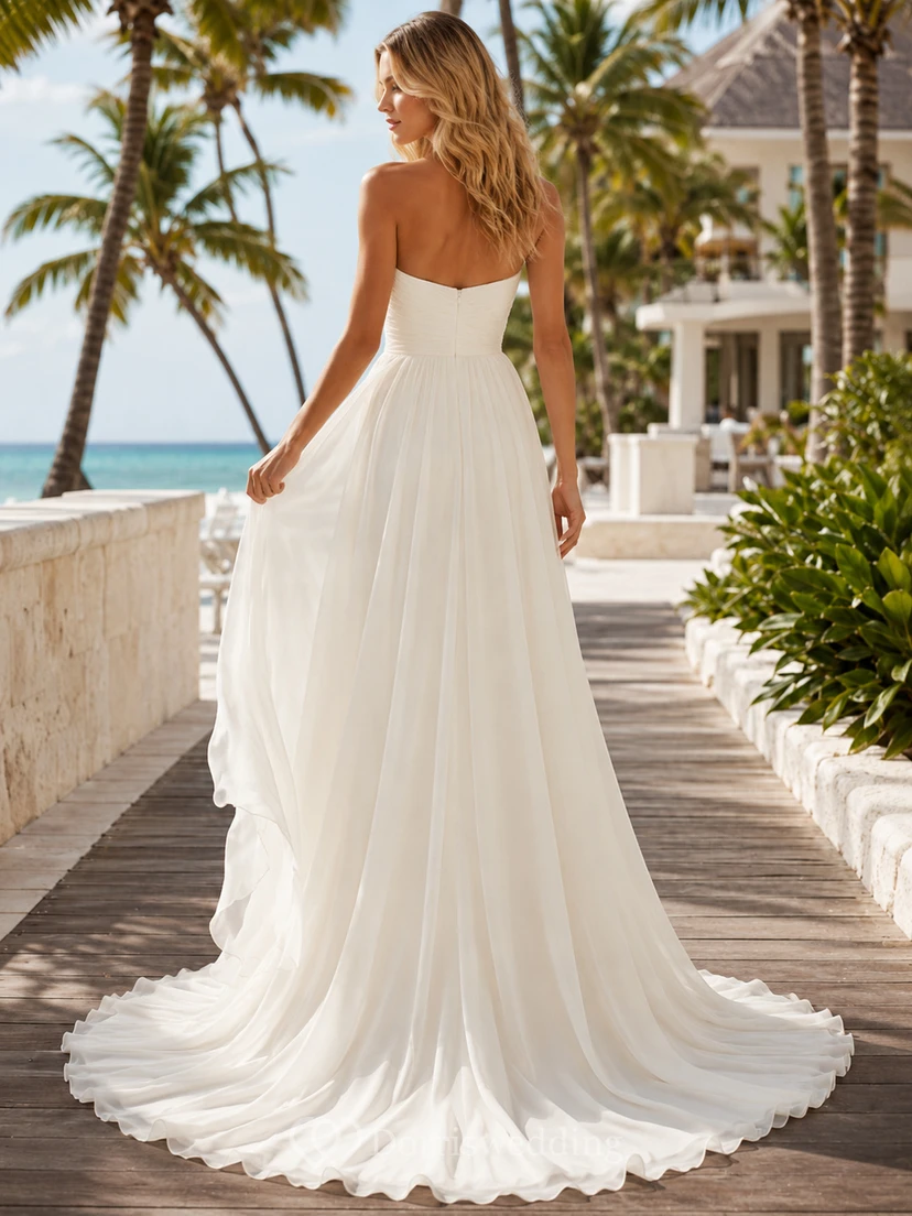 Strapless Sweetheart Flowing Resort Destination A-Line Bridal Gown view 2