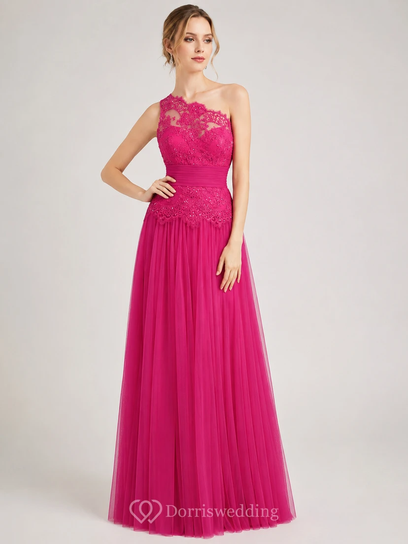 Langes, schulterfreies A-Linien-Abendkleid aus Tüll mit Spitzenbesatz, Bandagen und Pailletten view 7