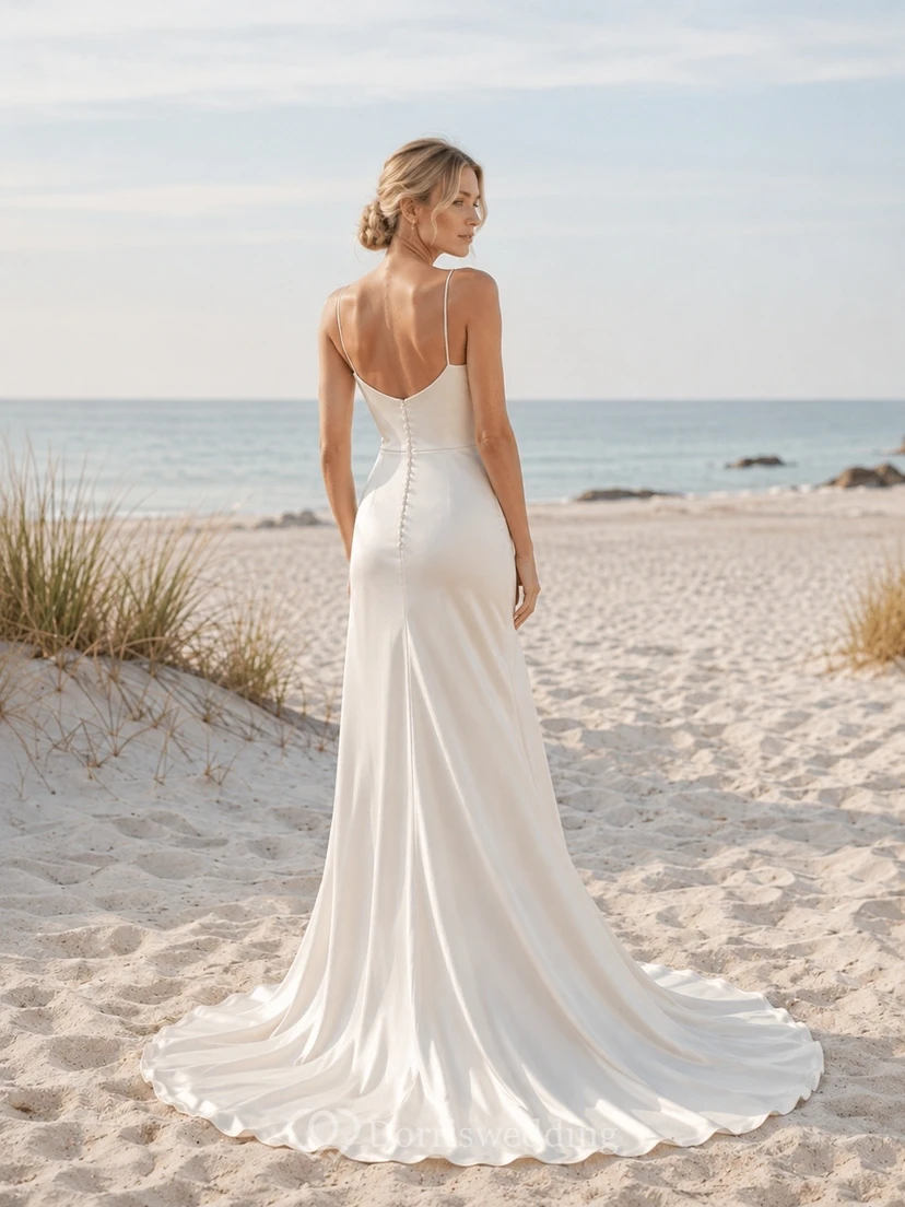Vestido de novia sencillo de tirantes finos view 2