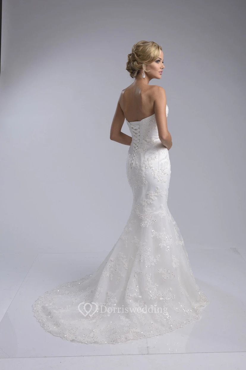 Lace Fit And Flare Lace-Up Back Wedding Dress With Sweetheart Neckline view 2