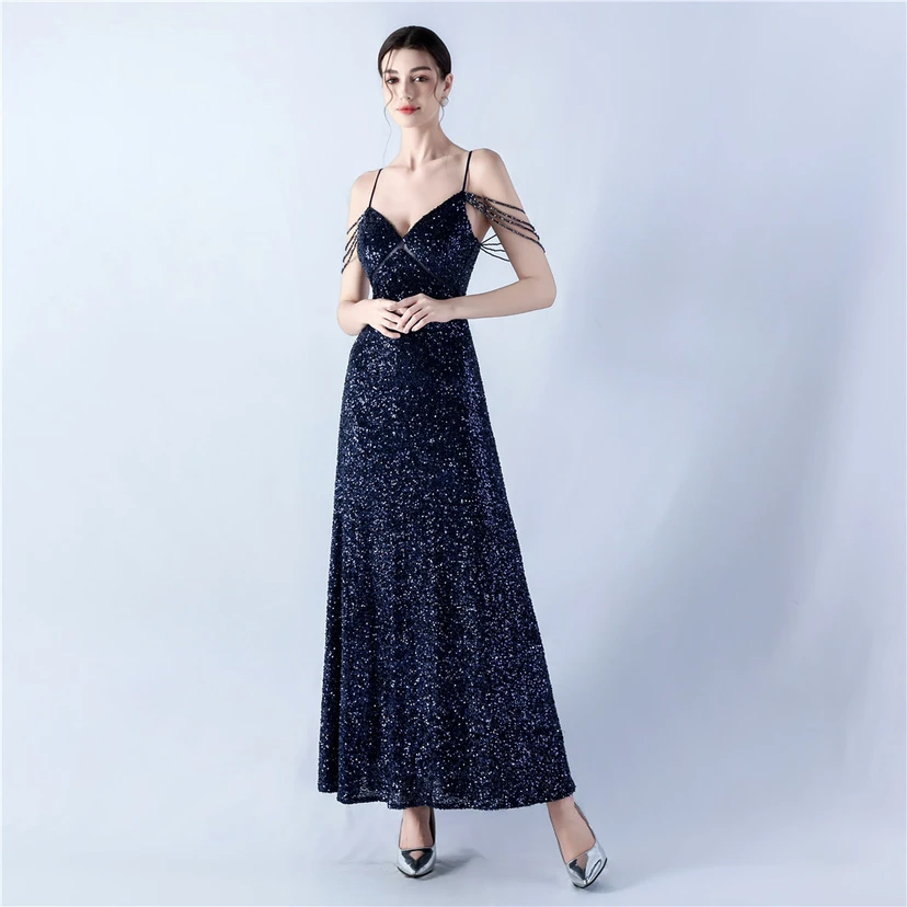 Sling A-Line Large Swing Mesh Sequin Evening Dress view 30