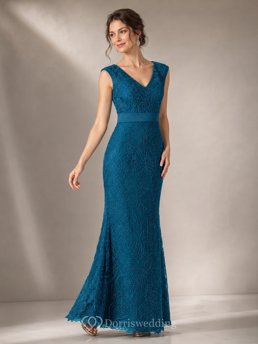Brautmutterkleid mit V-Ausschnitt, kurzen Ärmeln, Applikationen und Falten view 11